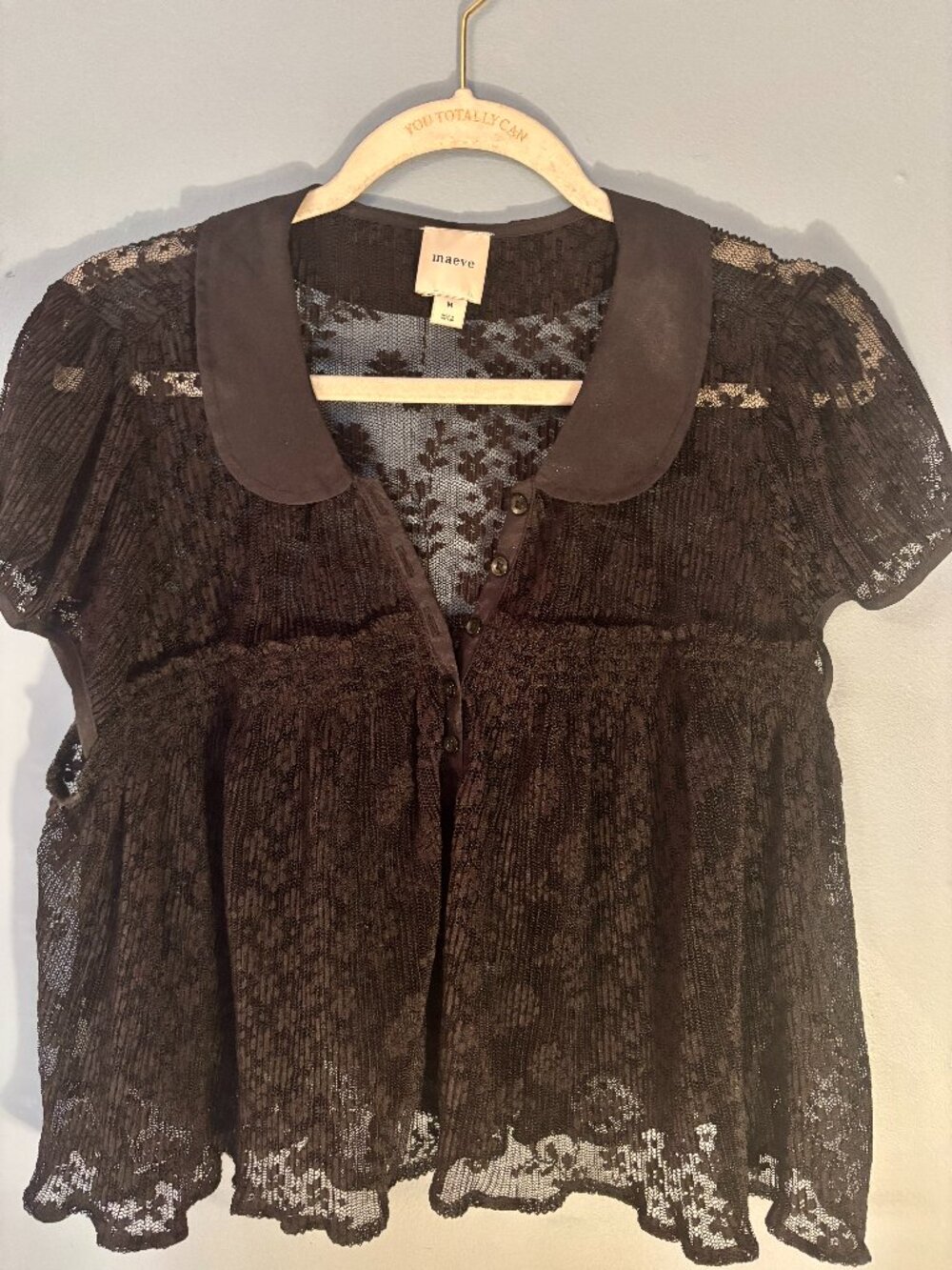 Maeve Short Sleeve Sheer Lace Babydoll Blouse M - Picture 2 of 5